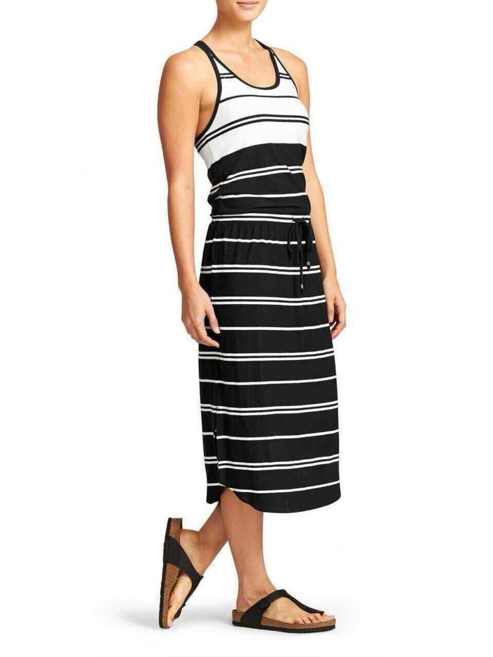 Athleta Stripe Cressida Dress S Small Black/White Racerback Drawstring Waist